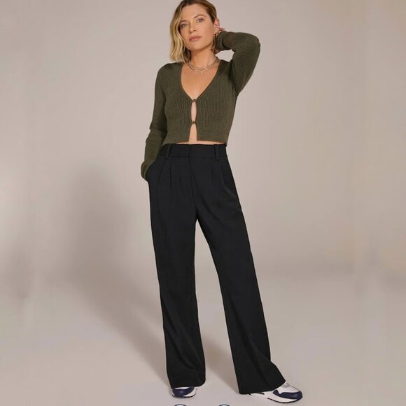 Favorite Daughter The Favorite Pant *Shortie* Wide Leg Black 6 - Picture 1 of 13